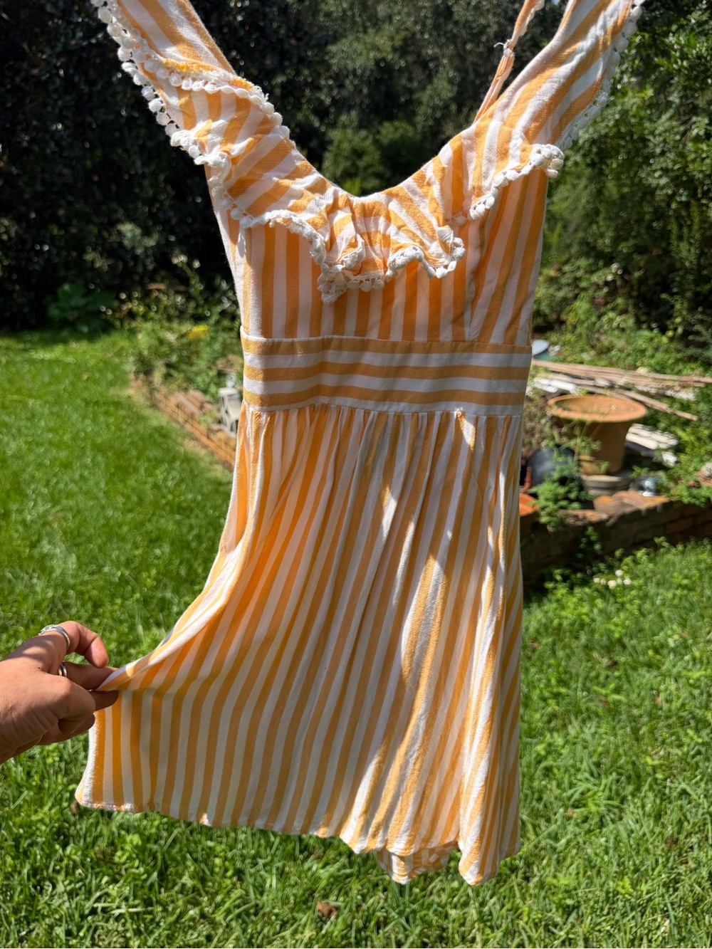 Yellow & White Striped Ruffle-Trim Dress
